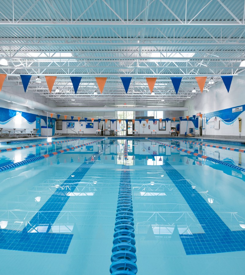an indoor swimming pool with lanes at the workout club gym in londonderry